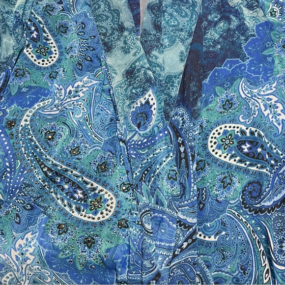 B.L.E.U. vibrant blue, paisley print, size XLarge women’s top, - Picture 6 of 7